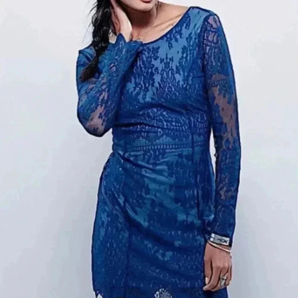 Free People Blue Lace Open Back Mini Dress